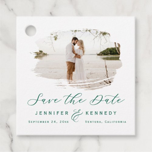 Emerald Green Romantic Brushed Frame Save the Date Favor Tags