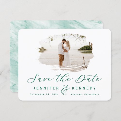 Emerald Green Romantic Brushed Frame with Photo Save The Date