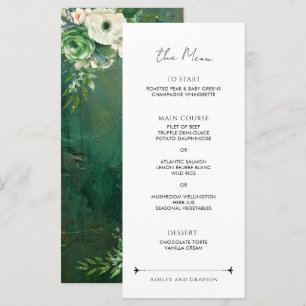 Emerald Green Romantic Floral Wedding Menu