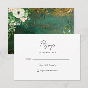 Emerald Green Romantic Floral Wedding RSVP Card