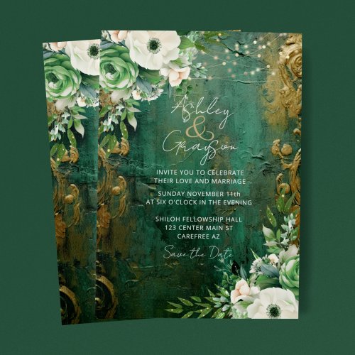 Emerald Green Romantic Floral Wedding Save The Date