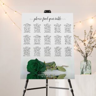 Emerald Green Rose 15 Table Wedding Seating Chart Foam Board
