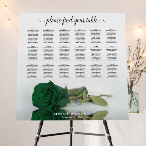Emerald Green Rose 18 Table Wedding Seating Chart Foam Board