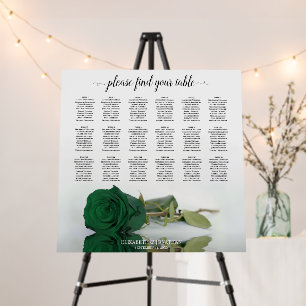 Emerald Green Rose 18 Table Wedding Seating Chart Foam Board