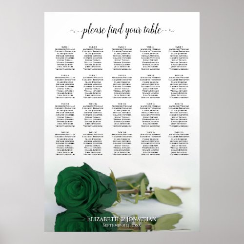 Emerald Green Rose 20 Table Wedding Seating Chart