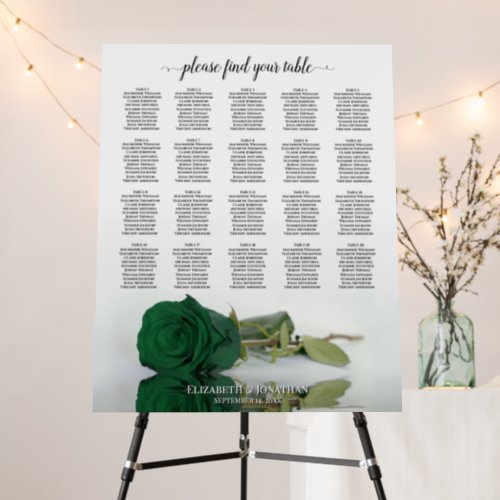 Emerald Green Rose 20 Table Wedding Seating Chart Foam Board