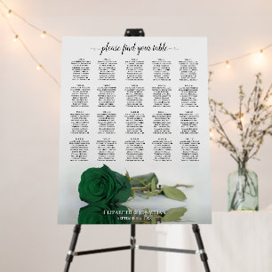 Emerald Green Rose 20 Table Wedding Seating Chart Foam Board