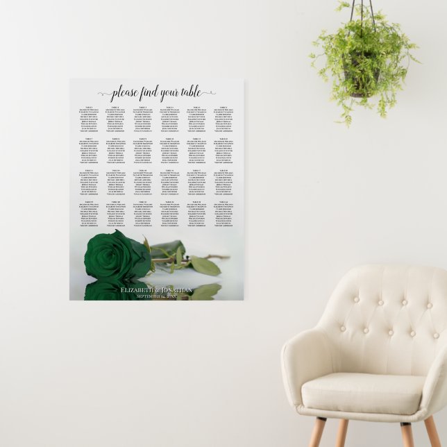 Emerald Green Rose 24 Table Wedding Seating Chart Foam Board (In Situ (Wall))