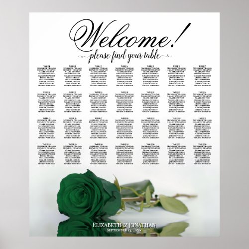 Emerald Green Rose 28 Table Wedding Seating Chart