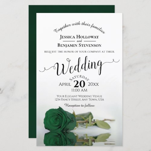 Emerald Green Rose BUDGET Wedding Invitation