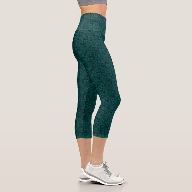 Emerald Green Rose Capri Leggings  (Right)