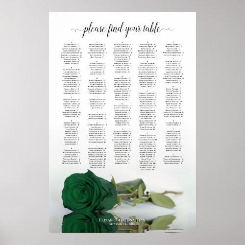 Emerald Green Rose Chic Alphabetical Seating Chart