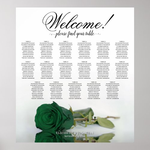Emerald Green Rose Elegant 17 Table Seating Chart