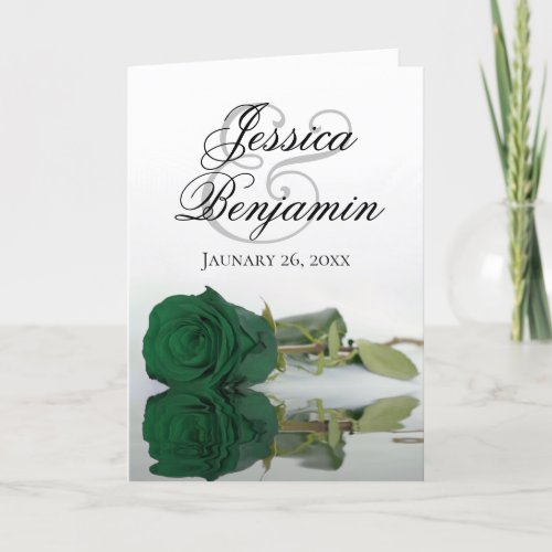 Emerald Green Rose Elegant Romantic Photo Wedding Invitation