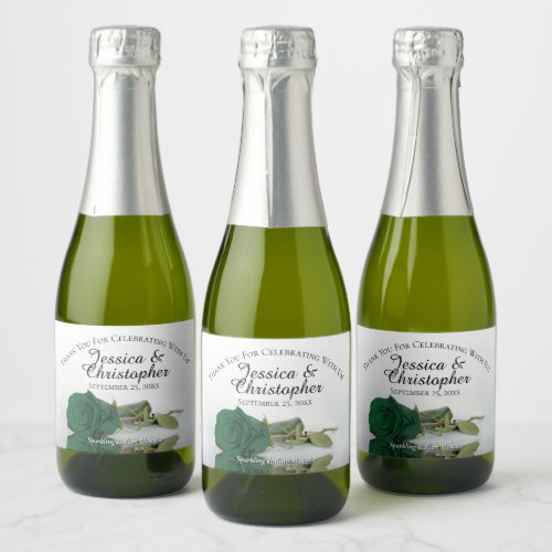 Emerald green Rose Elegant Wedding Thank You Mini Sparkling Wine Label