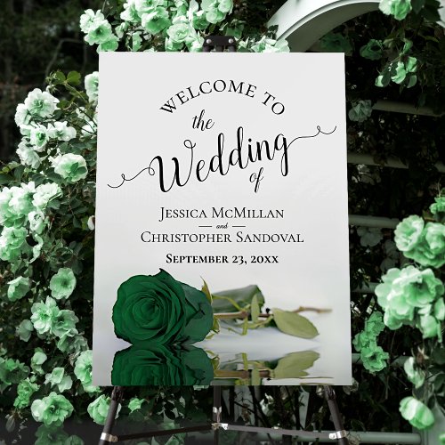 Emerald Green Rose Elegant Wedding Welcome Foam Board