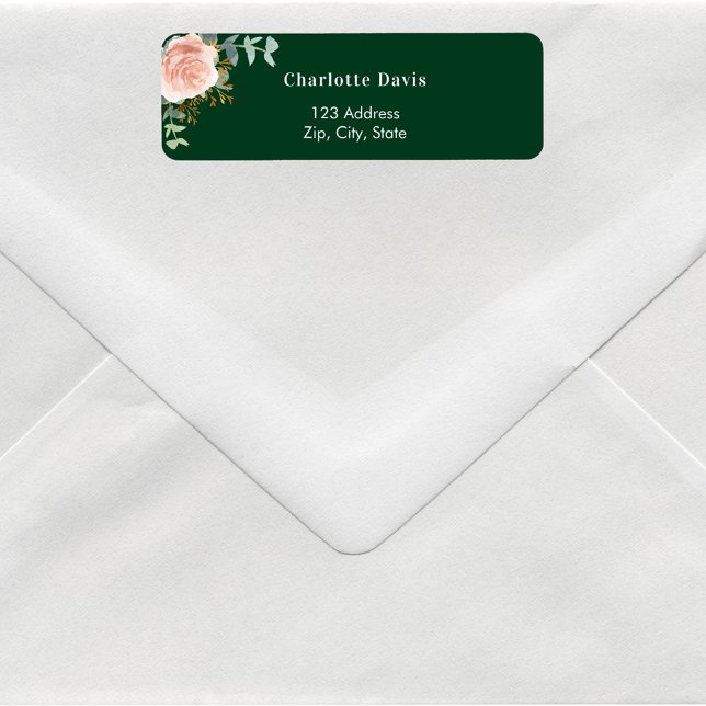 Emerald green rose floral return address  label (Creator Uploaded)