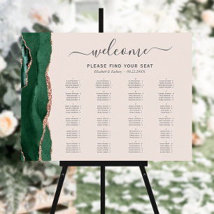 Emerald Green Rose Gold Agate Blush Seating Chart Foam Board