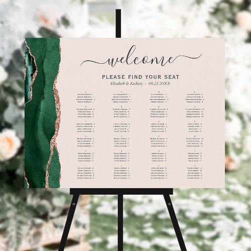 Emerald Green Rose Gold Agate Blush Seating Chart Foam Board