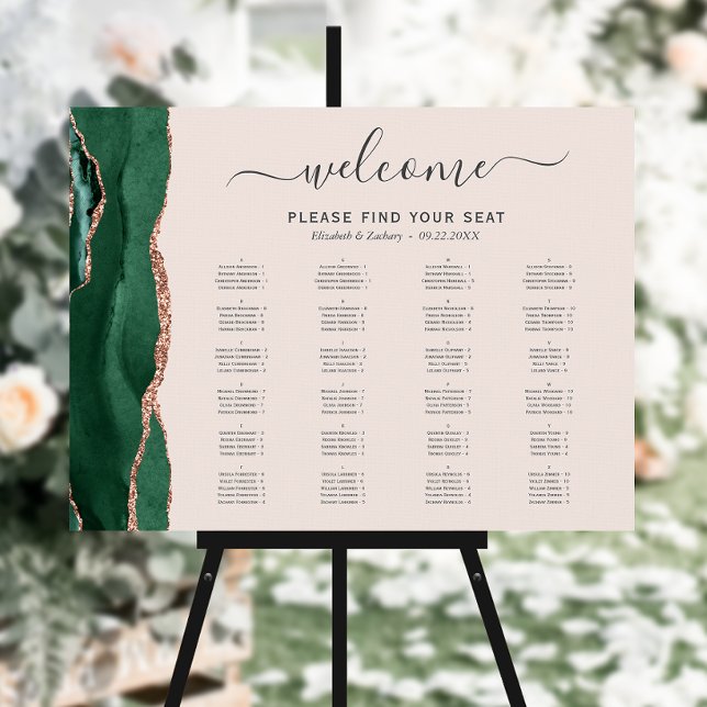 Emerald Green Rose Gold Agate Blush Seating Chart Foam Board (Creator Uploaded)