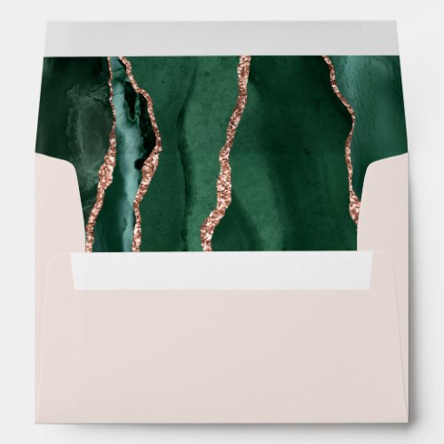 Emerald Green Rose Gold Agate Blush Wedding Envelope