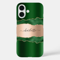 Emerald green rose gold agate marble name script