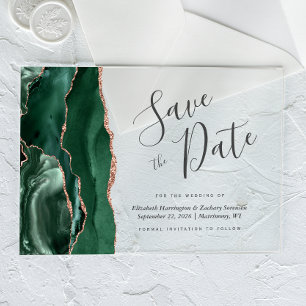 Emerald Green Rose Gold Agate Save the Date Card