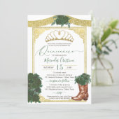 Emerald Green Rose Gold Floral Charro Quinceanera Invitation (Standing Front)
