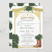 Emerald Green Rose Gold Floral Charro Quinceanera Invitation (Front/Back)