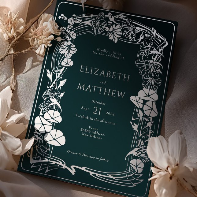 Emerald Green Rose Gold Floral Wedding Foil Invitation (Creator Uploaded)