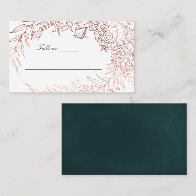  Emerald Green Rose Gold Flower Wreath Wedding Place Card (Front/Back)
