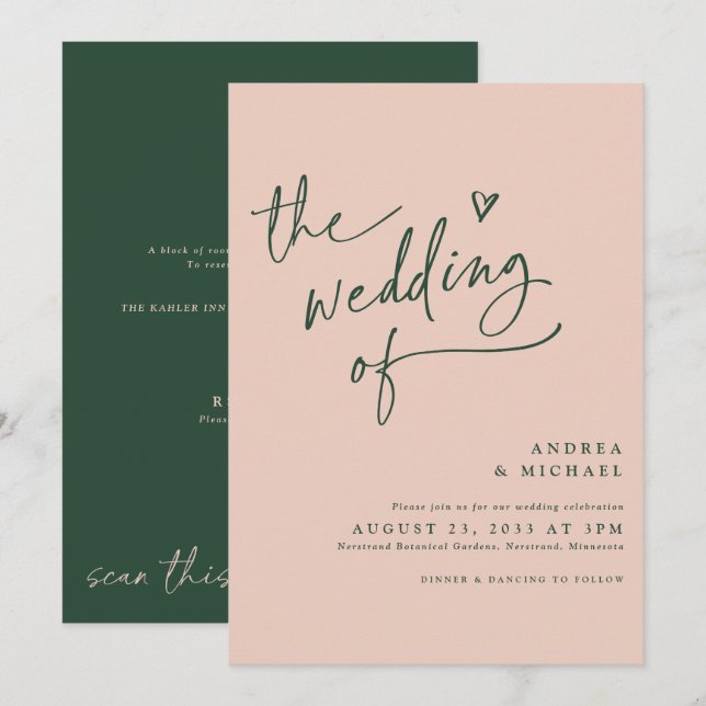 Emerald Green Rose Gold Fun Wedding Invitation (Front/Back)