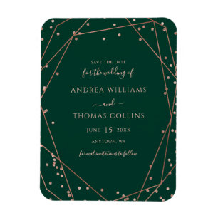 Emerald Green Rose Gold Geometric Save the Date Magnet
