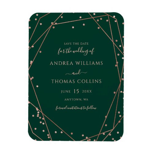 Emerald Green Rose Gold Geometric Save the Date Magnet