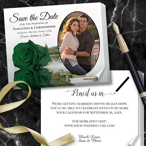 Emerald Green Rose Photo BUDGET Save The Date Flyer