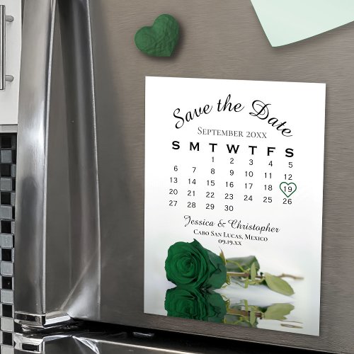 Emerald Green Rose Save the Date Calendar Magnet