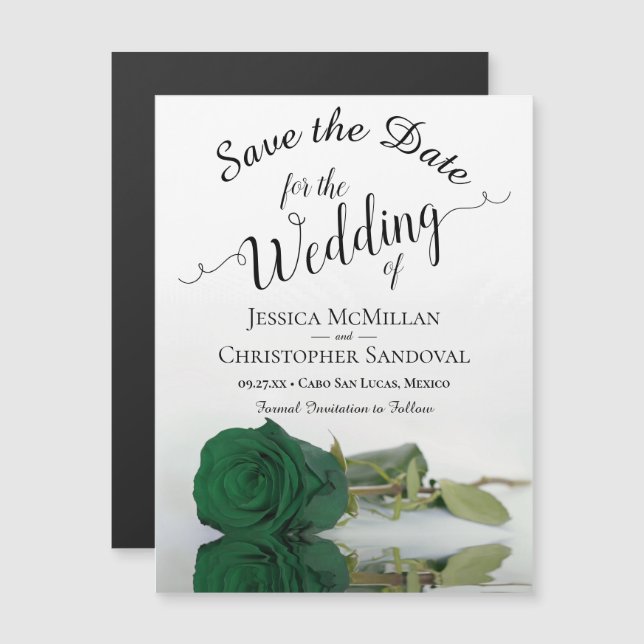 Emerald Green Rose Wedding Save the Date Magnet (Front/Back)