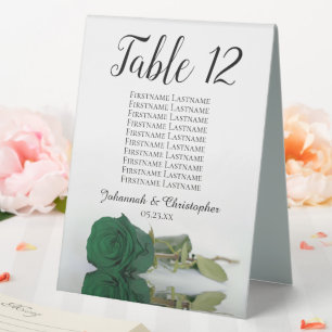 Emerald Green Rose Wedding Table Number w/ Names Table Tent