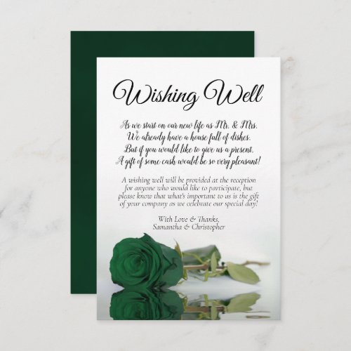Emerald Green Rose Wedding Wishing Well Poem Enclosure Card