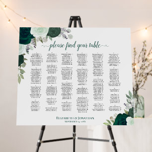 Emerald Green Roses Alphabetical Seating Chart Foam Board
