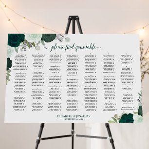 Emerald Green Roses Alphabetical Seating Chart Foam Board