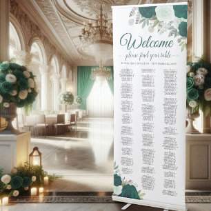Emerald Green Roses Alphabetical Seating Chart Retractable Banner