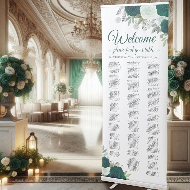Emerald Green Roses Alphabetical Seating Chart Retractable Banner (Creator Uploaded)
