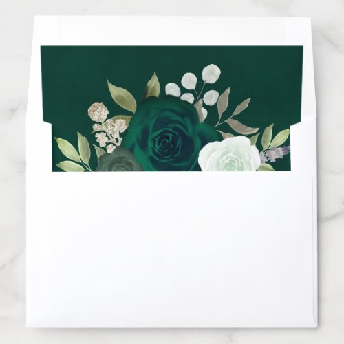 Emerald Green Roses Elegant Boho Chic Wedding  Envelope Liner