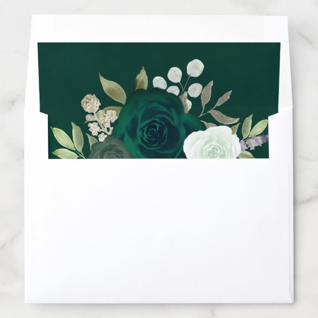 Emerald Green Roses Elegant Boho Chic Wedding  Envelope Liner (In Envelope)