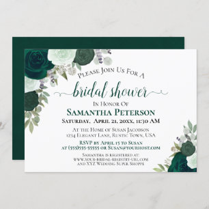 Emerald Green Roses Elegant Bridal Shower Invitation