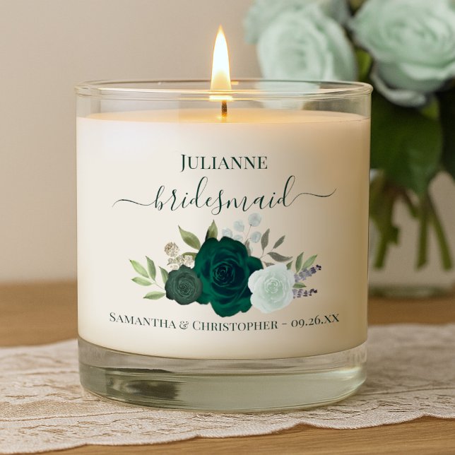 Emerald Green Roses Elegant Bridesmaid Gift Scented Candle (Creator Uploaded)