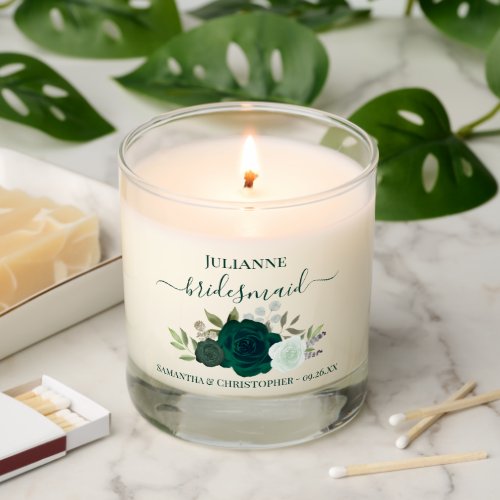 Emerald Green Roses Elegant Bridesmaid Gift Scented Candle