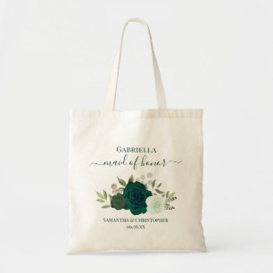 Emerald Green Roses Elegant Maid of Honor Wedding Tote Bag