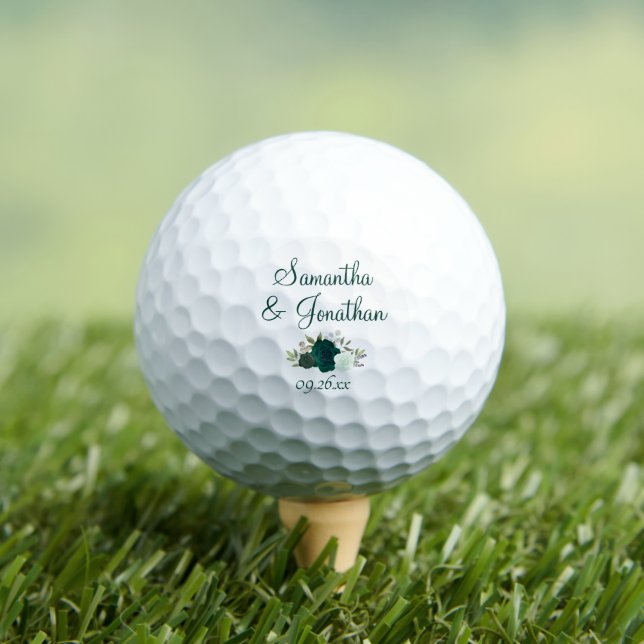 Emerald Green Roses Elegant Wedding Couple's Names Golf Balls (Insitu Tee)